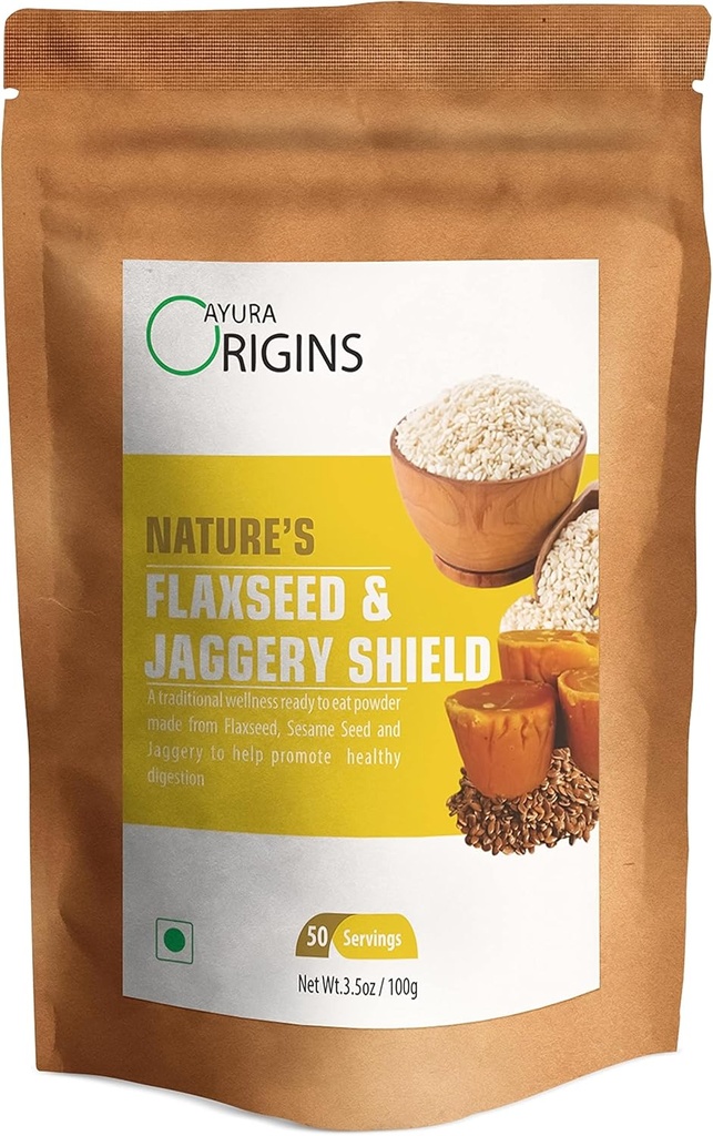 Nature's Flaxseed & Jaggery Shield (3,53 oz - 50 porties) - Plant Based Supplement for Gas Relief and IBS Control - Supports Gut Health and Digestie
