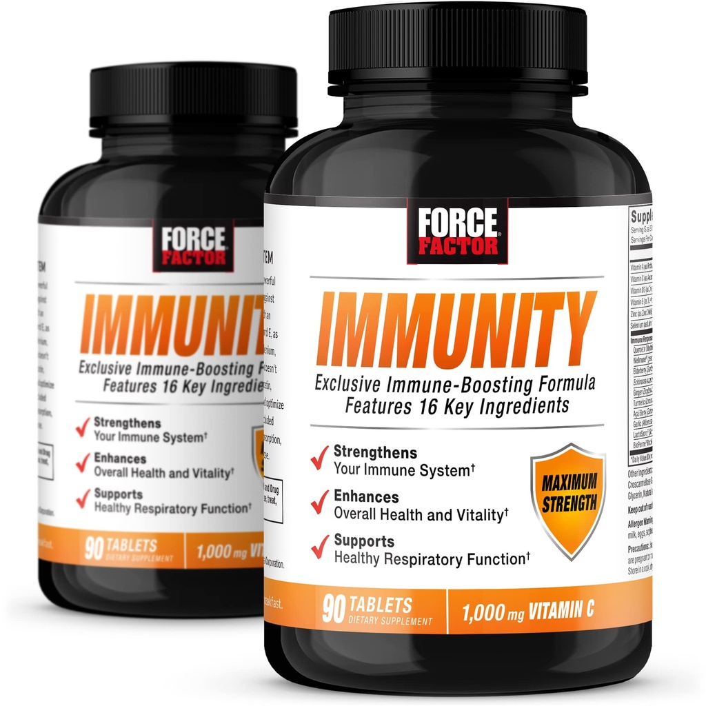 FACTEUR DE FORCE Immunity, Immune Support Booster with Elderberry and 1000mg of Vitamine C, Plus Vitamine D, Zinc, Probiotiques, Antioxydants et Echinacea for Immune Health Defense, 90 Compte (Pack of 2)