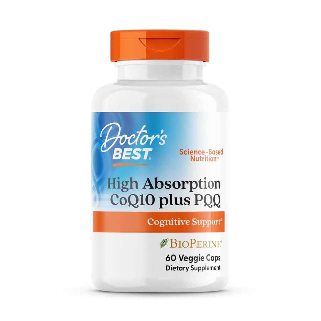 CoQ10 Plus PQQ, Soutien cognitif, USP Vérifié, naturellement fermenté CoQ10, Non-OGM, Sans gluten, Sans soja, Vegan 60 Caps Veggie