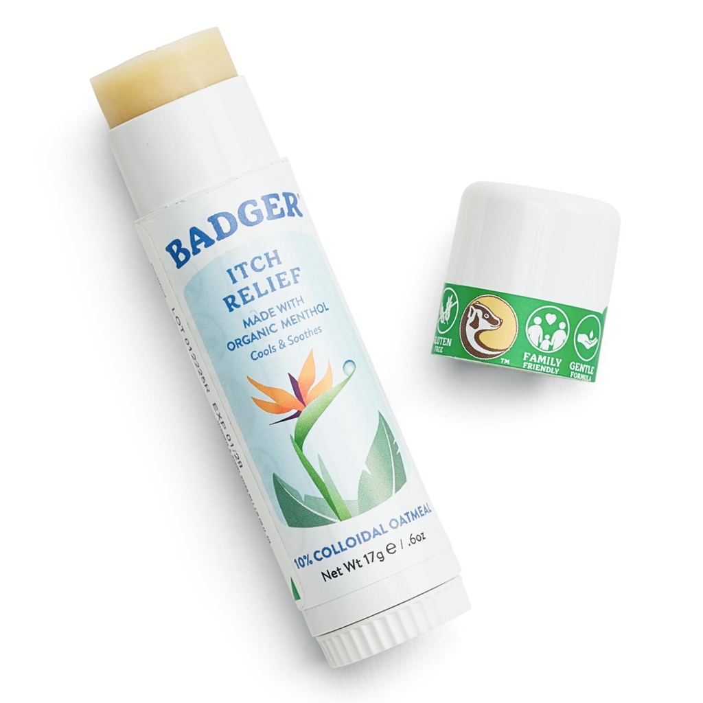 Badger Bug Bite Itch Relief Stick, Natural & Organic Anti Itch Cream for Bug Bites, Rashes & Poison Ivy, Fast Itchy Skin Relief After Bite, werkt geweldig, ruikt geweldig, makkelijk te gebruiken, .6 oz