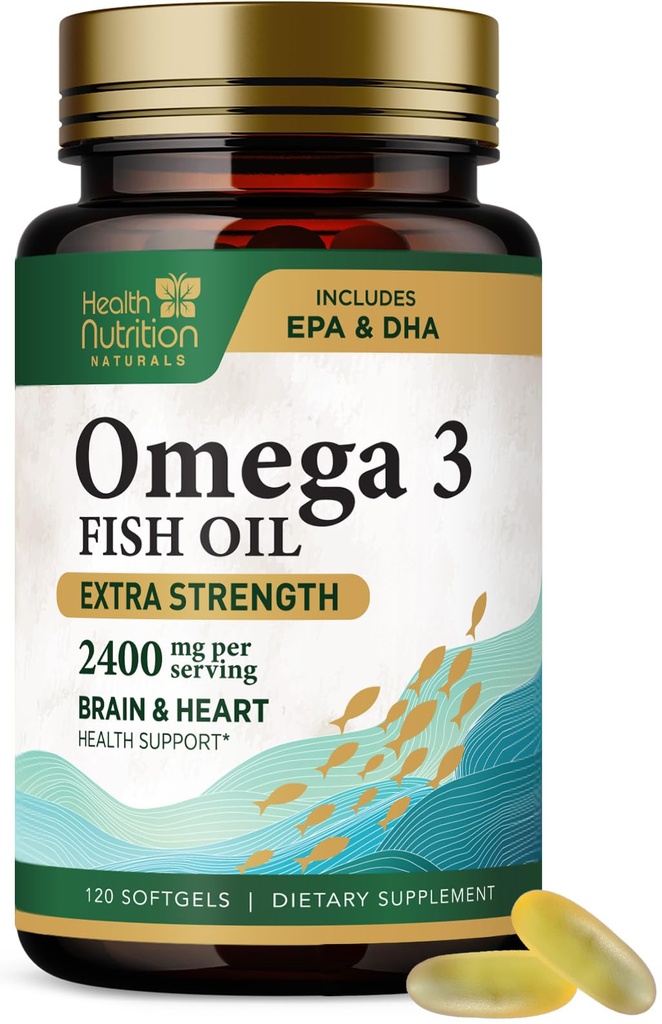 Omega 3 Visolie 2400 mg - Triple Strength Omega-3 Supplementen - Natuurlijke hersenen Hartgezondheid & Immune Ondersteuning - Vetzuren met EPA & DHA - Wild gevangen gezuiverde visolie supplement - 120 Softgels