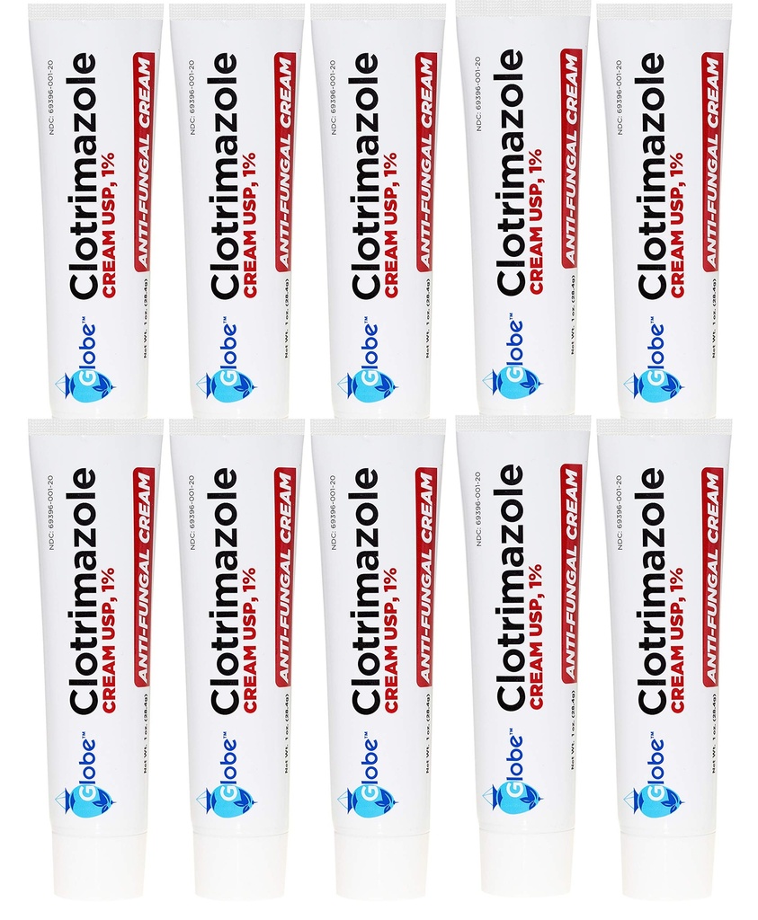 Globe Clotrimazole Crème Antifongique 1% USP, 1 oz (10 Pack), Traitement Anti Fongique, Soulage les démangeaisons, brûlures, cracking et scaling Athlètes associés Pied, Jock Ditch, Ringworm et plus