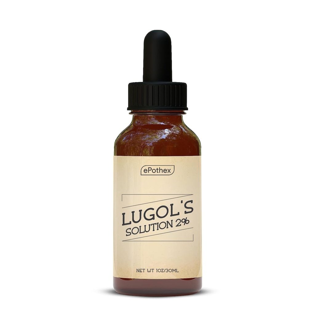 Lugol's oplossing 2% 1oz glazen druppelfles. Bevat Kaliumjodide en Jodium, 30ml