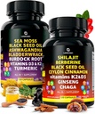 Irish Sea Moss and Himalaya Shilajit Capsules - 120 Wildcrafted Sea Moss Pillen with Black Seed Oil, Burdock Root & Bladderwrack Powder 