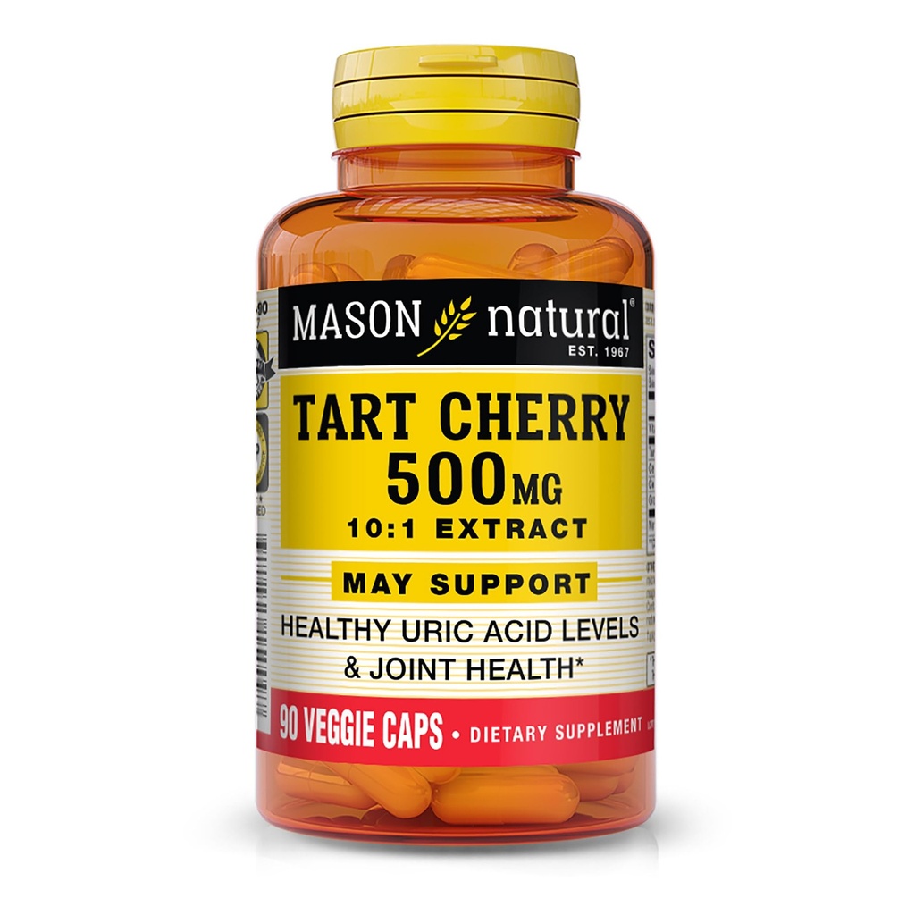 MASON NATURAL Tart Cherry 500 mg 10:1 Extrait Véggie Caps - Soutient les niveaux d'acides uriques sains et la santé articulaire*, 90 capsules