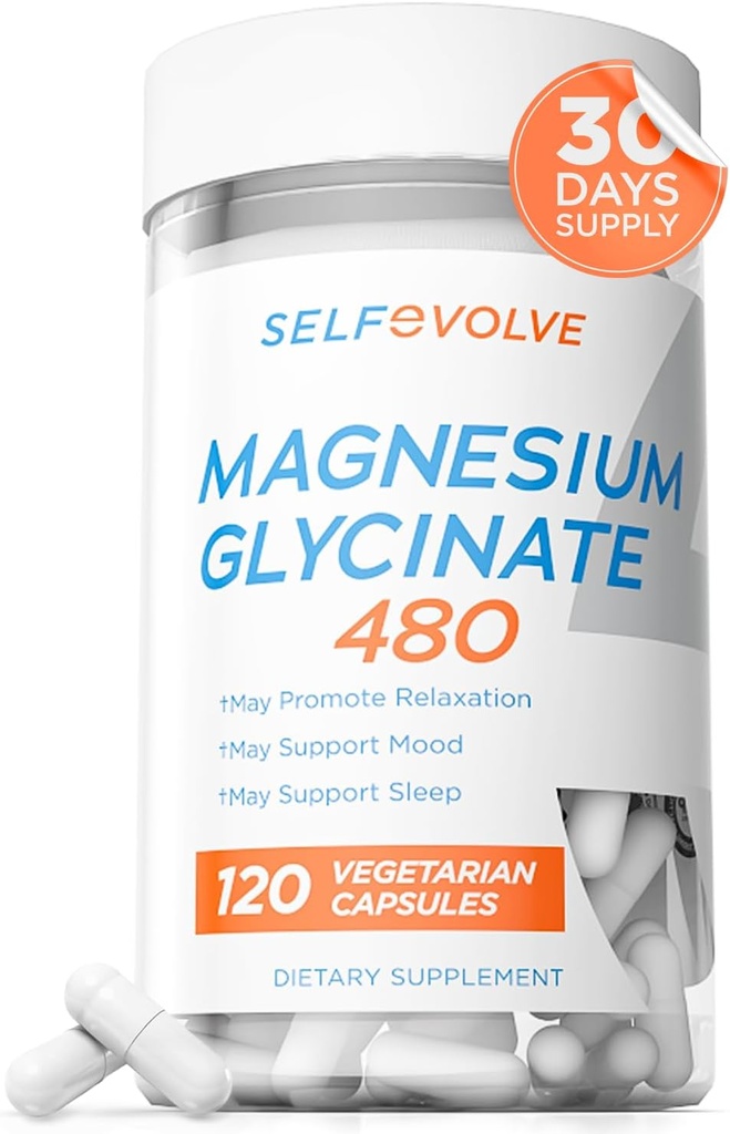 Magnésium Glycinate 480mg - High Absorption Supplément de magnésium soutenir le stress, le sommeil, la santé cardiaque, les nerfs, les muscles et le métabolisme, 120 Capsules de Veggie, 1 mois d'approvisionnement