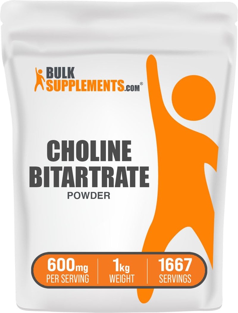 BulkSupplements.com Choline Bitrate Powder - Choline Supplementen - Unflavored & Gluten Free, 600mg per portie, 1kg (2,2 lbs) (Pack of 1)