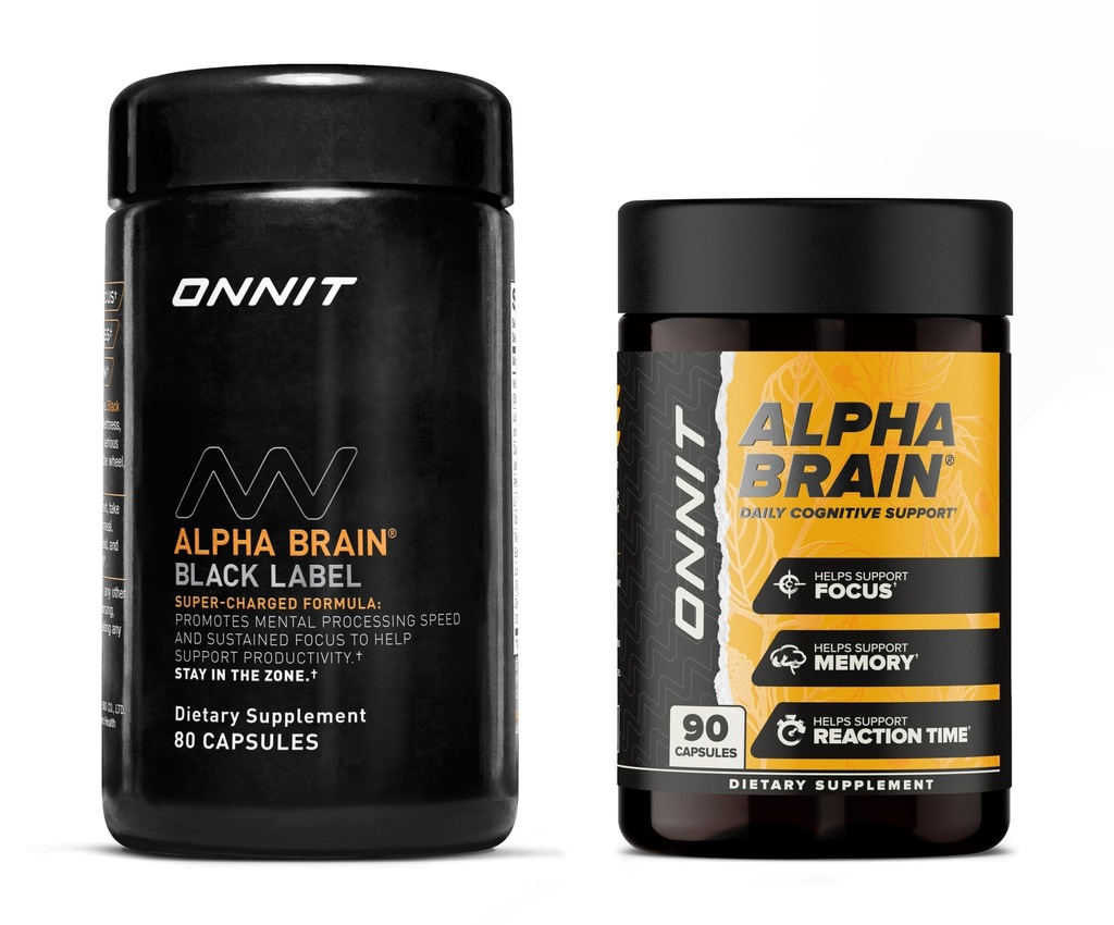 ONNIT Premium Alpha Brain Bundle - Nootropic Brain Supplement (90 Ct) + Black Label Citicoline Mental Speed, Attentie & Cognitive Support Supplement (80 Ct) - bevordert concentratie, concentratie & geheugen