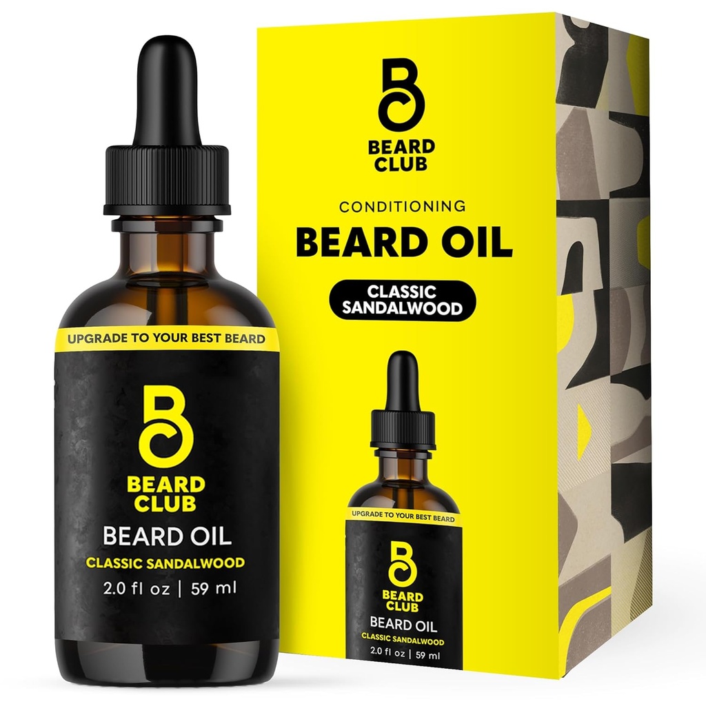 De Beard Club Beard Oil voor mannen - 2oz Classic Sandalwood Natural Baard Oil met Castor & Amber Oils - Baard & snor Conditioner - Hydraten, Softens & kalmeert droge huid - Versterkt haarfollikels