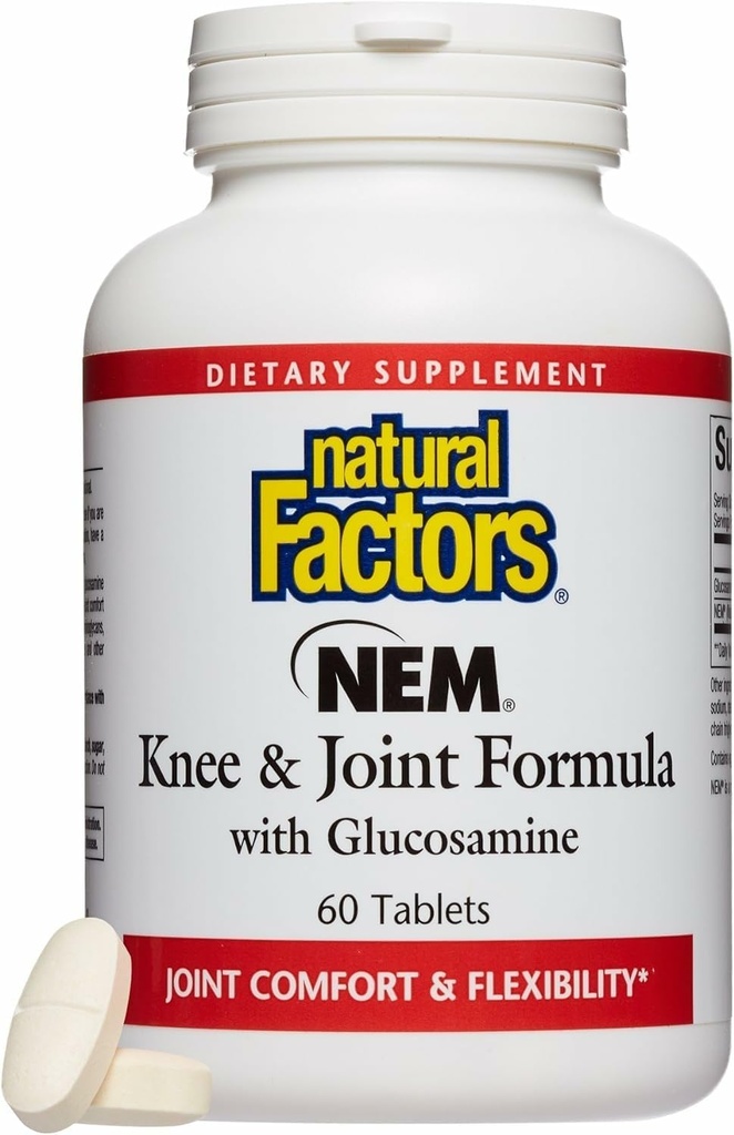 Natuurlijke factoren, NEM knie & gezamenlijke formule, bevordert flexibiliteit en comfort, 60 tabletten