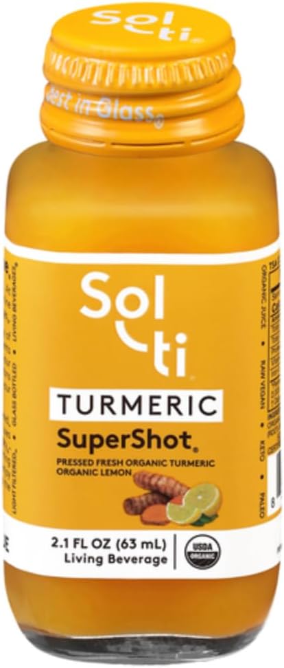 Sol-ti Biologische Kurkuma SuperShot Drink, Black Pepper verbetert de absorptie en biologische beschikbaarheid van Curcumin in Kurkuma om te helpen bij gezamenlijke ondersteuning, SuperFood, 12 Pack (2.1 Fl oz)