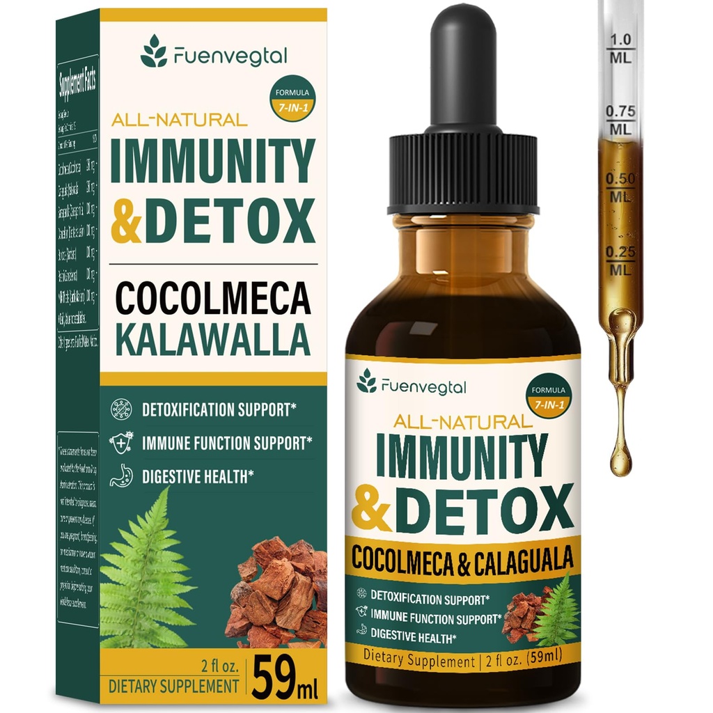 Cocolmeca Immunity & Detox Drop, Extrait à base de plantes avec Polypodium Leucotomos Sarsaparilla Lait supplément de chardon support de désintoxication, système immunitaire, santé digestive. 2oz