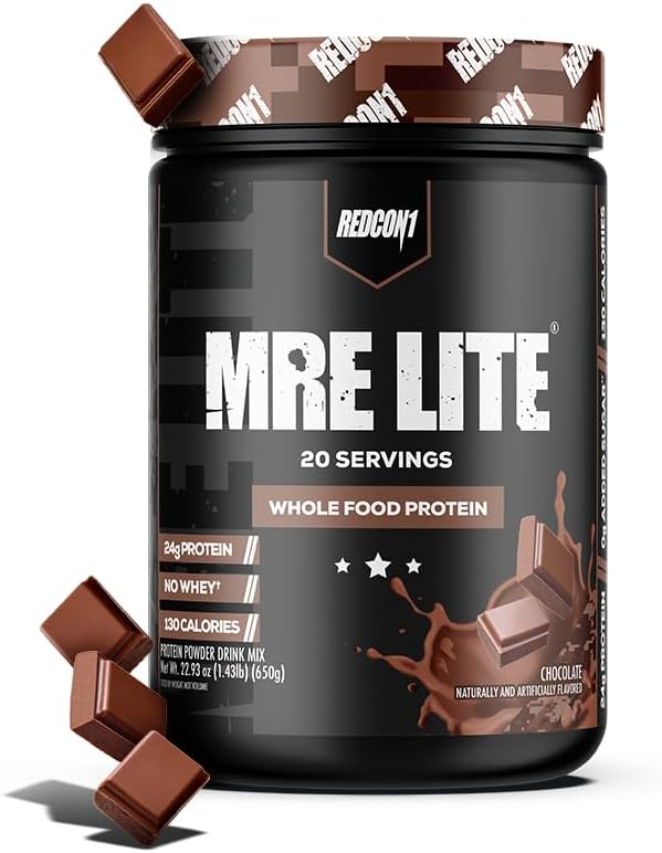 REDCON1 MRE Lite Whole Food Protein Powder, Chocolate - Low Carb & Wehey Free Meal Replacement with Animal Protein Blends - Easy to Digest Supplement Made with MCT Oils (20 Servings)