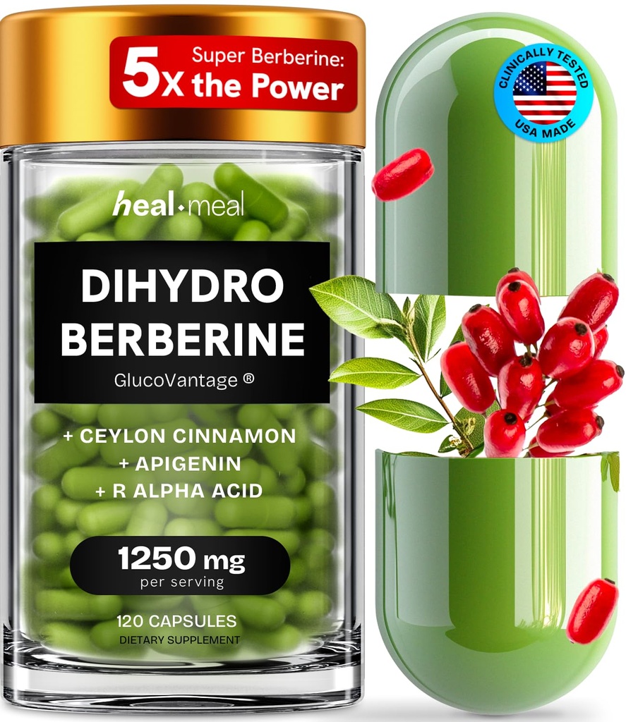 Dihydroberinesupplement - Dehydro Berberine Organic - Super Berberine Supplement met Ceylon Cinnamon & R Alpha Lipoïne Acid & Apigenine - Hydroberberine 120 caps (1 Pack)