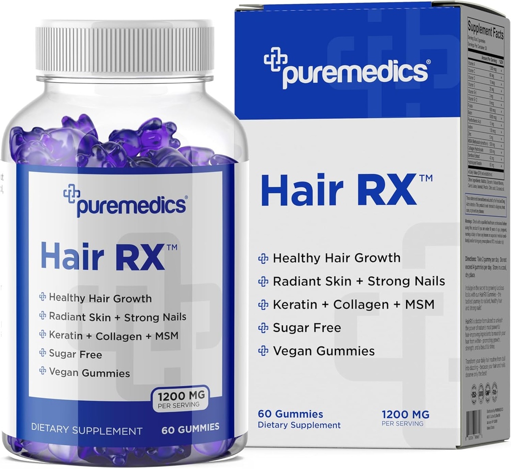 HairRX Biotin 6000mcg Vegan Gummy's voor mooi haar en nagels - Collageen, Panthonthenic Acid, Iodine, Bamboe, Kokosolie, Zink, MSM voor vrouwen en mannen (1 maand aanbod)