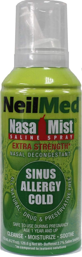 NeilMed Extra Strength NasaMist Saline Neusspray Drug Gratis Nasal Decongestant 4.2 fl oz, (pakket van 2)