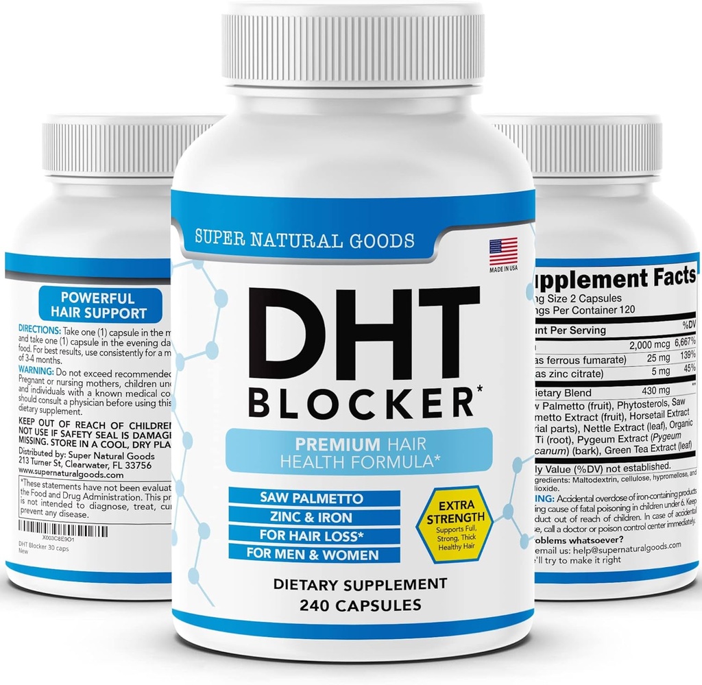 DHT Blocker - Hair Growth Supplement for Genetic Thinning for Men & Women - Helpt haarverlies en stimuleren follikelgroei met Saw Palmetto, Biotin & Iron - Follikel Groei Supplementen Pillen