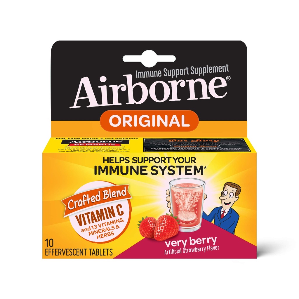Airborne Very Berry Bruisende Tablets, 10 Tellen - 1000mg vitamine C - Immuun Ondersteuning Supplement (Verpakking mei Vary) (pakket van 3)