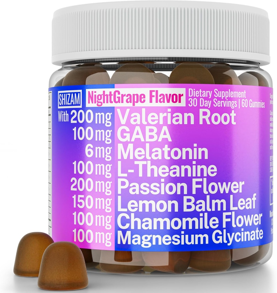SHIZAM Valeriaan wortel kamille Gummies, Hulp voor Kalm & Stress voor kinderen & volwassenen, Capsules Tinctuur Extract Drops Pillen Kauwtabletten Thee Liquid Alt, Supplement, Valarian Roots Biologische Slaap 500mg Kruiden