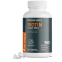 Bronson Biotin 5 000 MCG soutient la production de cheveux, de peau et de ongles sains et la production d'énergie - Soutien beauté haute puissance - non-OGM, 360 comprimés végétariens