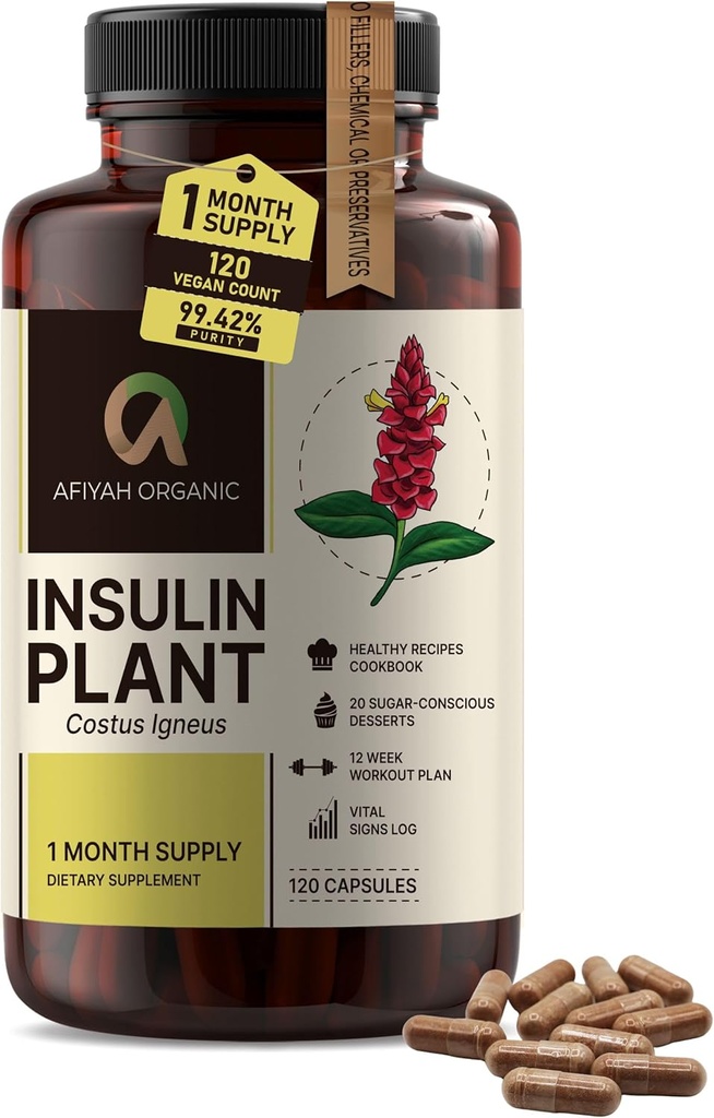 Premium kwaliteit Costus Igneus (Insulin Plant) Capsules - Gemakkelijk te slikken 120 Veggie Capsules (1 maand levering) - Made in The USA - Inclusief Complete Health Support Program