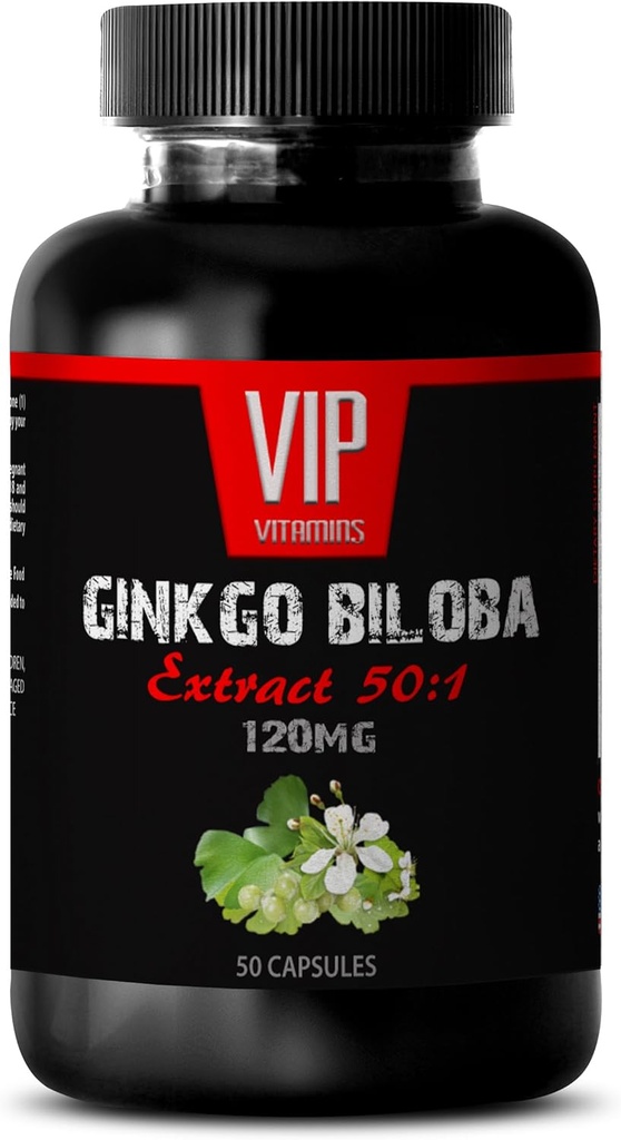 Vitaminen voor The Brain and Memory - Ginkgo BILOBA 120MG - Extract 50:1, Gingko biloba Complex, Ginkgo biloba Supplementen, Hersengeheugensupplementen, Geheugensupplement voor Hersenen, Geheugenpillen, 1Flits