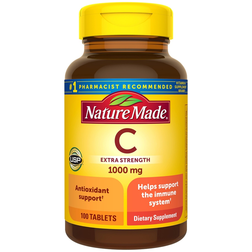 Nature Made Extra Strength Vitamine C 1000 mg, Dieetsupplement voor Immune Support, 100 tabletten, 100 dagen Supply