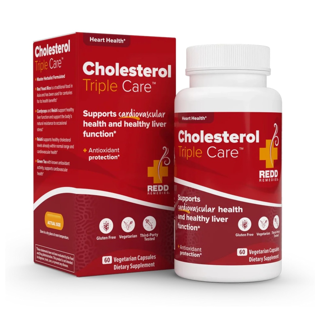Rode Remedies, Cholesterol Triple Care, Ondersteunt gezonde Cholesterol niveaus en leverfunctie, 60 Vegetarische Capsules
