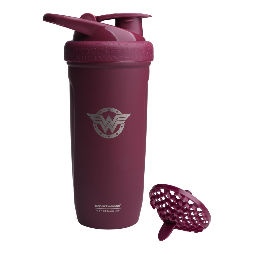 Smartshake DC COMICS Reforcez la bouteille de shaker de protéines en acier inoxydable 900 ml de 30 oz - Vis antidérapante - sans BPA – Unisexe - Non isolé - Wonder Women Logo