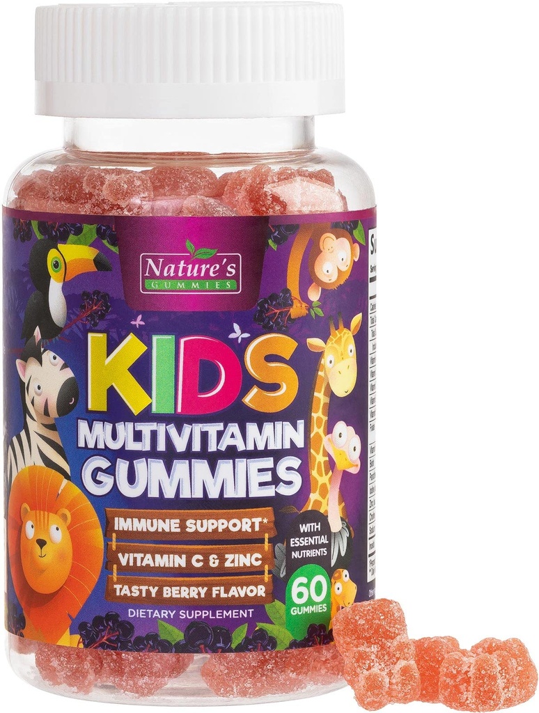 Multivitamine voor kinderen - Complete Dagelijkse Kinderen Multi Vitamine Gummies met Vitamine D, B Vitaminen, Zink & Meer - Energie, Geheugen Focus & Immune Health Ondersteuning - Natuurlijke Berry smaak Kauw - 60 Gummies
