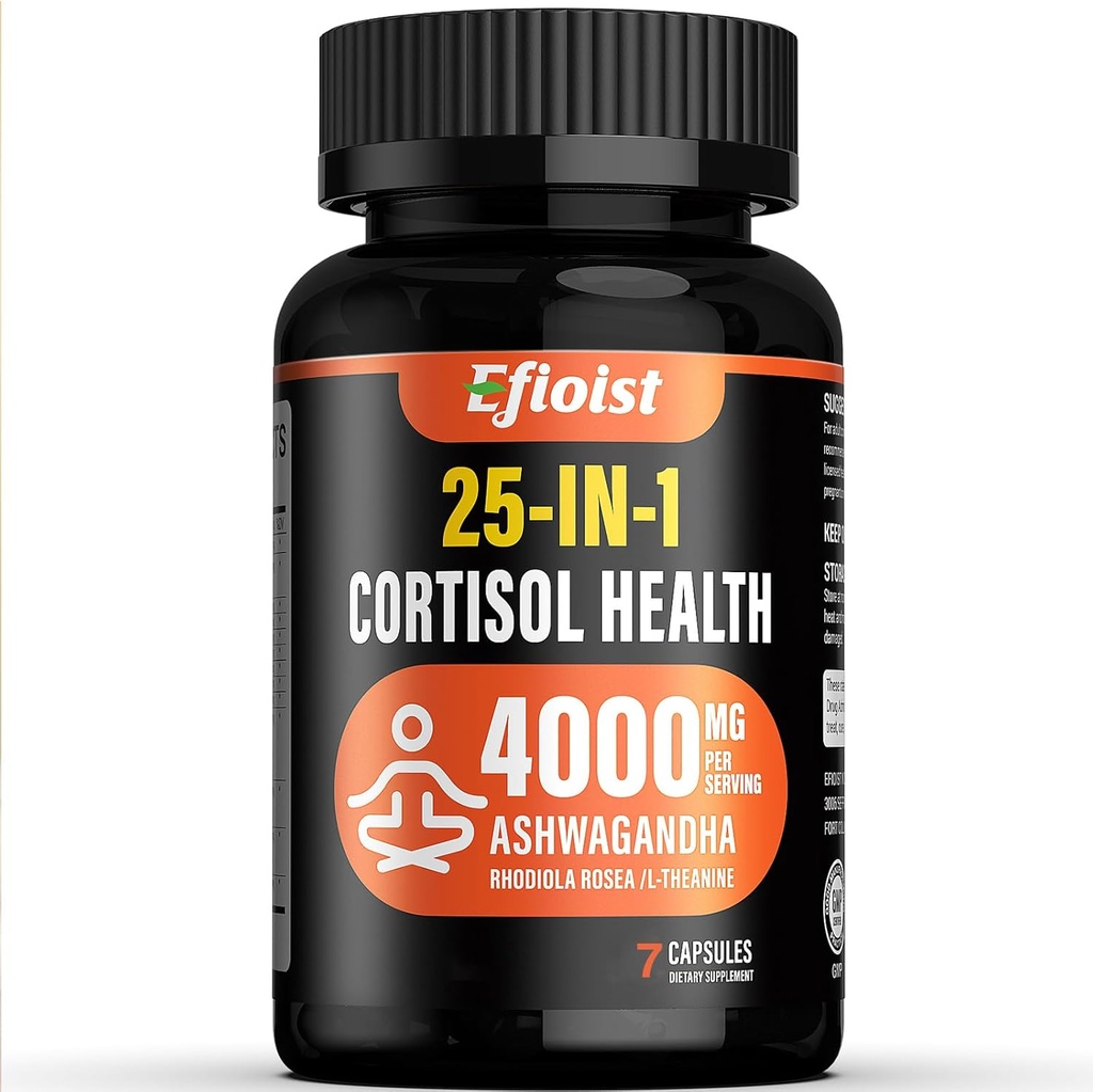 Cortisol Health Supplement, 25-in-1 Cortisol Reducer voor vrouwen en mannen, Cortisol Supplementen voor met Ashwagandha, Rhodiola Rosea, L-Theanine, 7 capsules