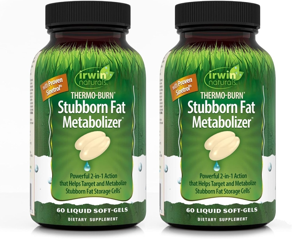 Irwin Naturals Thermo-Burn Stubborn Fat Metabozer - 60 Liquid Soft-Gels, Pack of 2 - Helpt Target & Metaboze Stubborn Fat Storage Cells - 40 Totaal porties