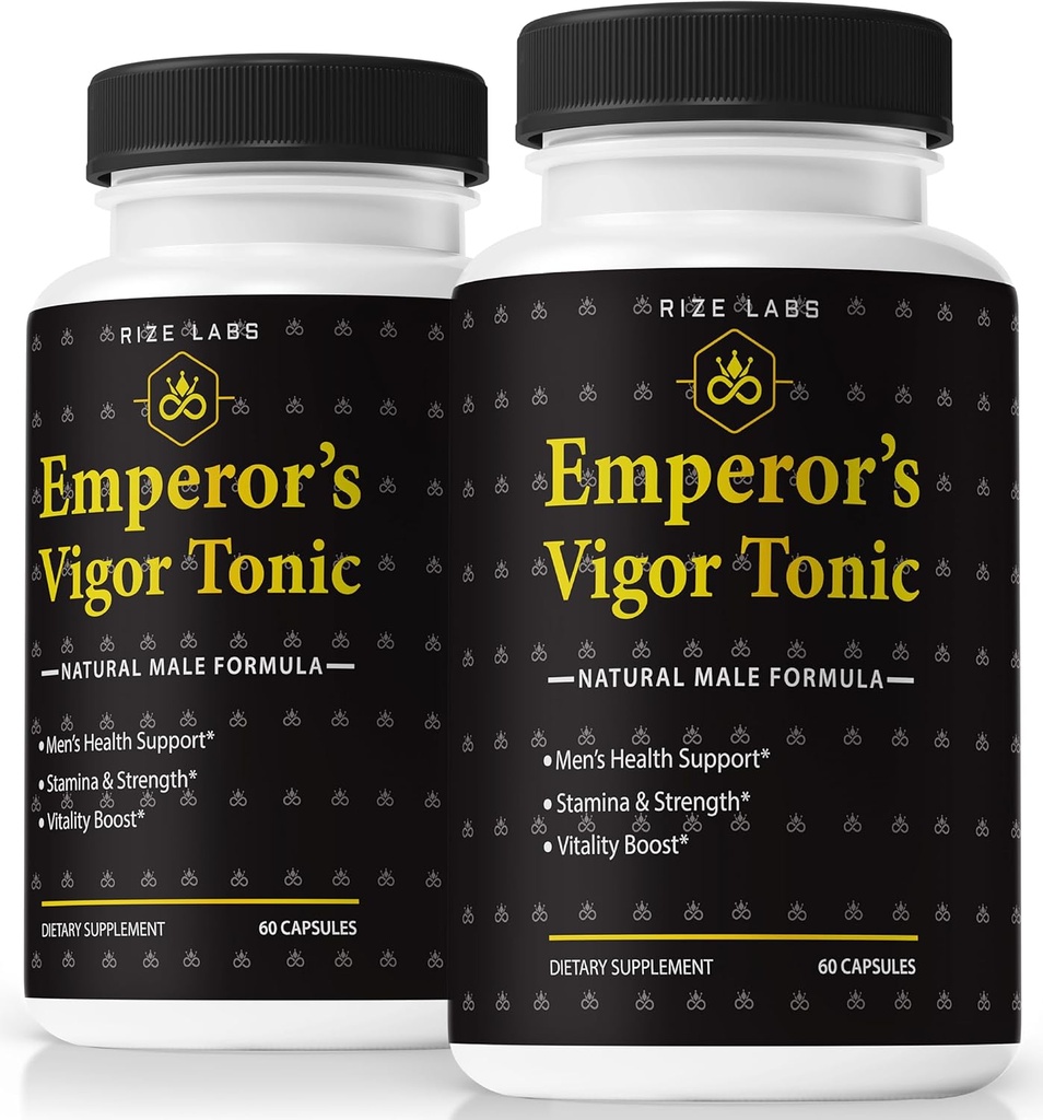 rize labs (Pack van 2 Keizer's Vigort Tonic voor mannen, all-natural mannelijke formule, Origineel supplement ter ondersteuning van de algemene gezondheid en prestaties, officiële beoordelingen (120 capsules)
