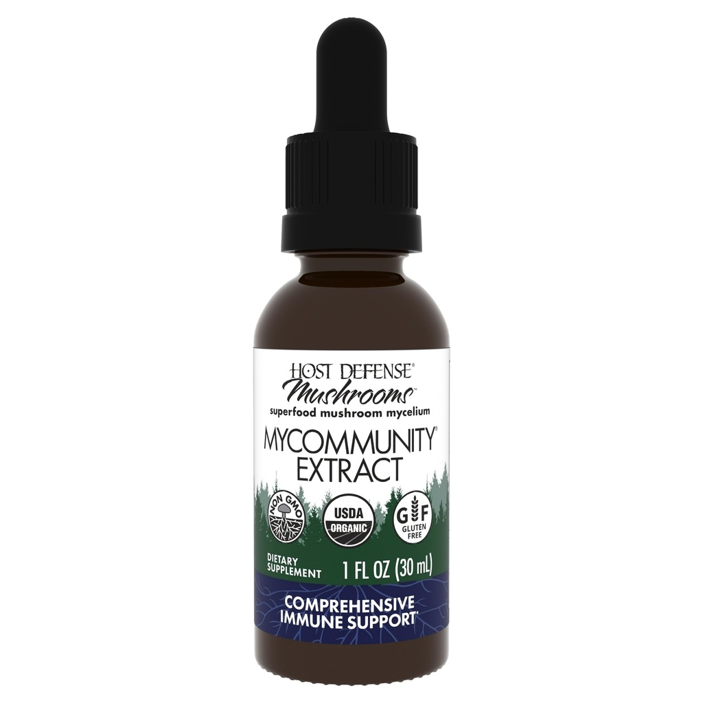 Host Defense MyCommunity Extract - 17 espèces Mélanger le supplément de champignons pour le soutien immunitaire - Extrait avec la Manille du Lion, Reishi, Chaga, Cordyceps, Turkey Tail & More - 1 fl oz (30 portions)*