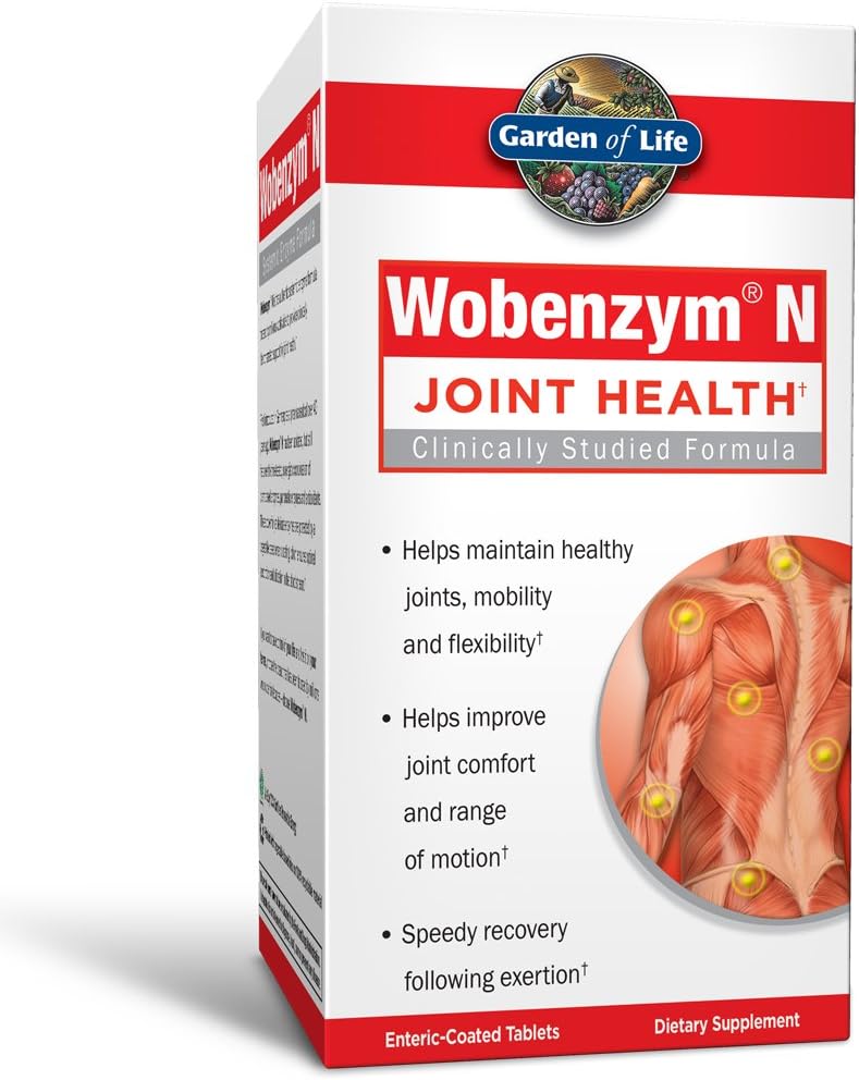 Supplément articulaire Garden of Life pour les hommes et les femmes - Wobenzym N Enzymes systémiques, formule cliniquement étudiée pour des articulations saines, mobilité, flexibilité, récupération post-exercice, sans gluten, 100 comprimés