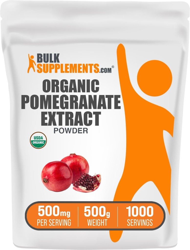 BulkSupplements.com Biologische Granaatappelextractpoeder - Biologische Granaatappelpoeder, Polyfenolen Supplement, Antioxidant Supplement - Glutenvrij, 500mg per portie, 500g (1.1 lbs) (verpakking van 1)