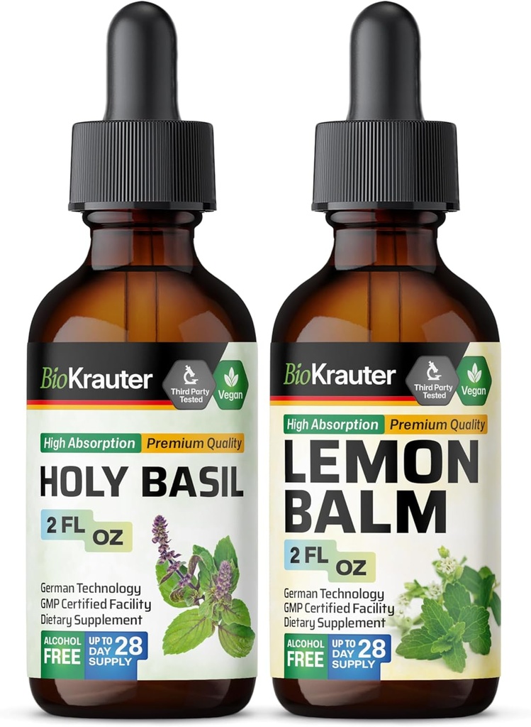 BIO KRAUTER Teinture de Basilic Saint 2 Fl. Oz. & Lemon Baume Teinture 2 Fl. Oz.