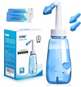 Neti Pot Sinus Rinse Bottle 260 ML with 60 Nasal Wash Salt Packets and Sticker Thermometer Nose Wash Cleaner Pressure Rinse Nasal Irrigation for Adult & Kid BPA Free (Blue)
