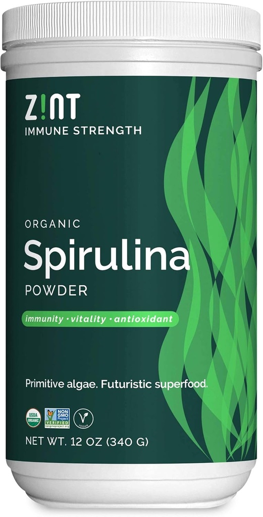 Zint Spirulina Poeder, biologisch (12 oz): Premium Immune Support Supplement, Blue-Green Algen, Immunity Booster, Niet-Ir uitgestraald Vegan Proteine