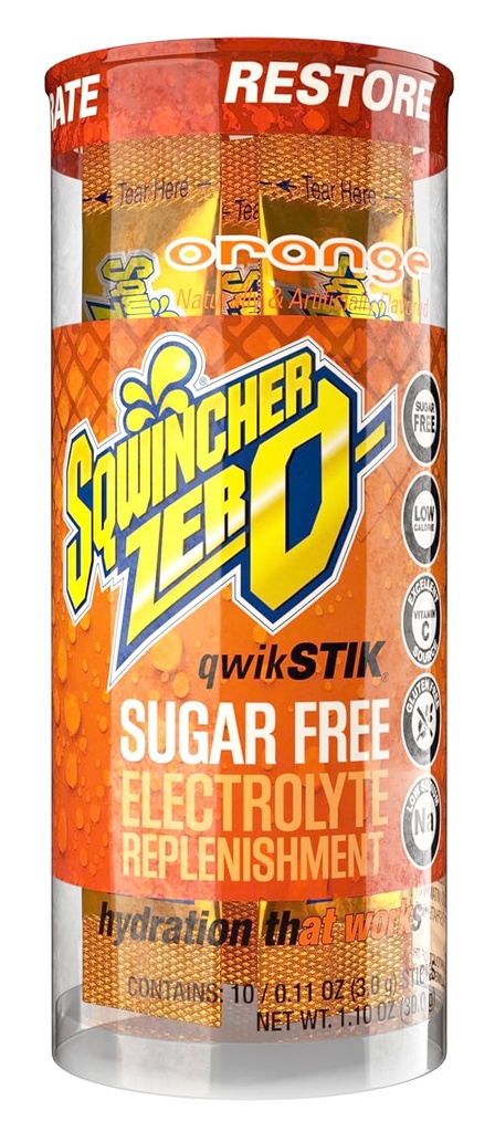 Sqwincher Zero Qwik Stik, Oranje, Suikervrij, Lage Calorie, Lage Natrium Elektrolyte Poeder Hydratatie Drank Mix, .11 oz Packet (Pack van 200)