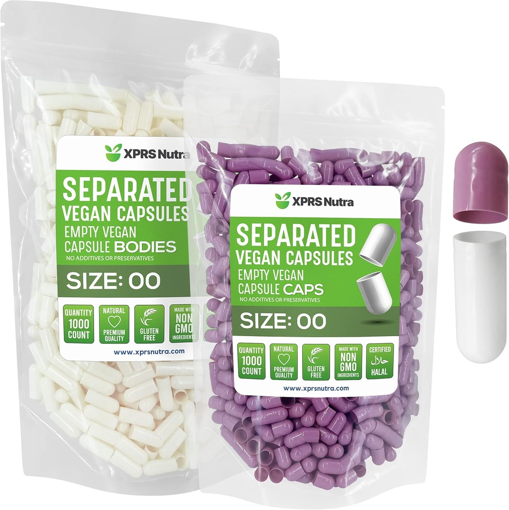 XPRS Nutra Vegan Maat 00 Gescheiden Capsules - 1000 Tel Premium Lege Capsules Gescheiden in Zakken - 00 Pillen Leeg voor DIY supplement vullen (Lavender/White)