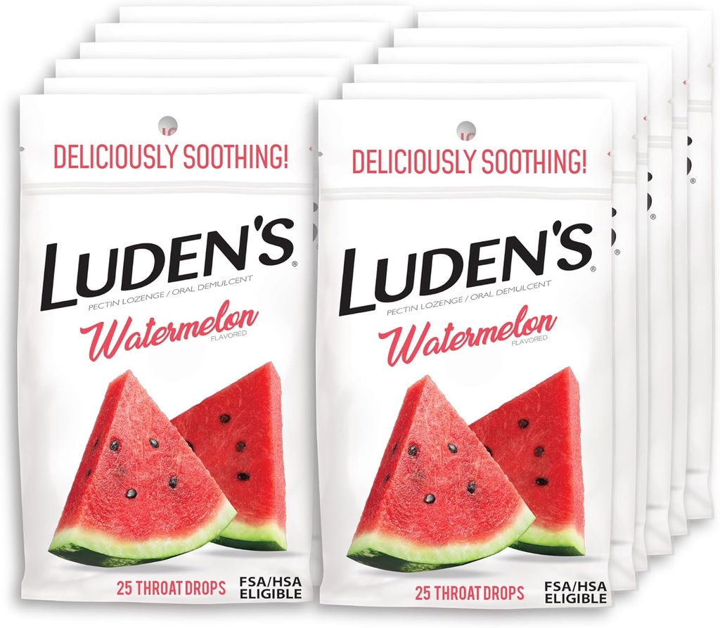 Ludens Watermeloen Throat Drops, Sore Throat Relief, 25 Graaf (Pack van 12)