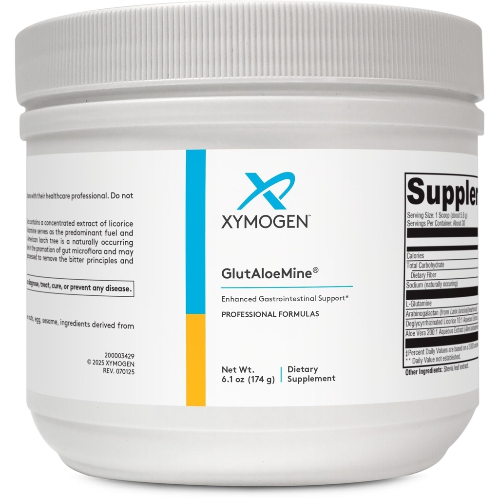 XYMOGEN GlutAloeMine Powder - Supports Gut Health - 3000 mg L Glutamine Powder with DGL Deglycyrrizinated Licorice, Aloë Vera Extract, Arabinogalactan for GI Health (6.1 oz)