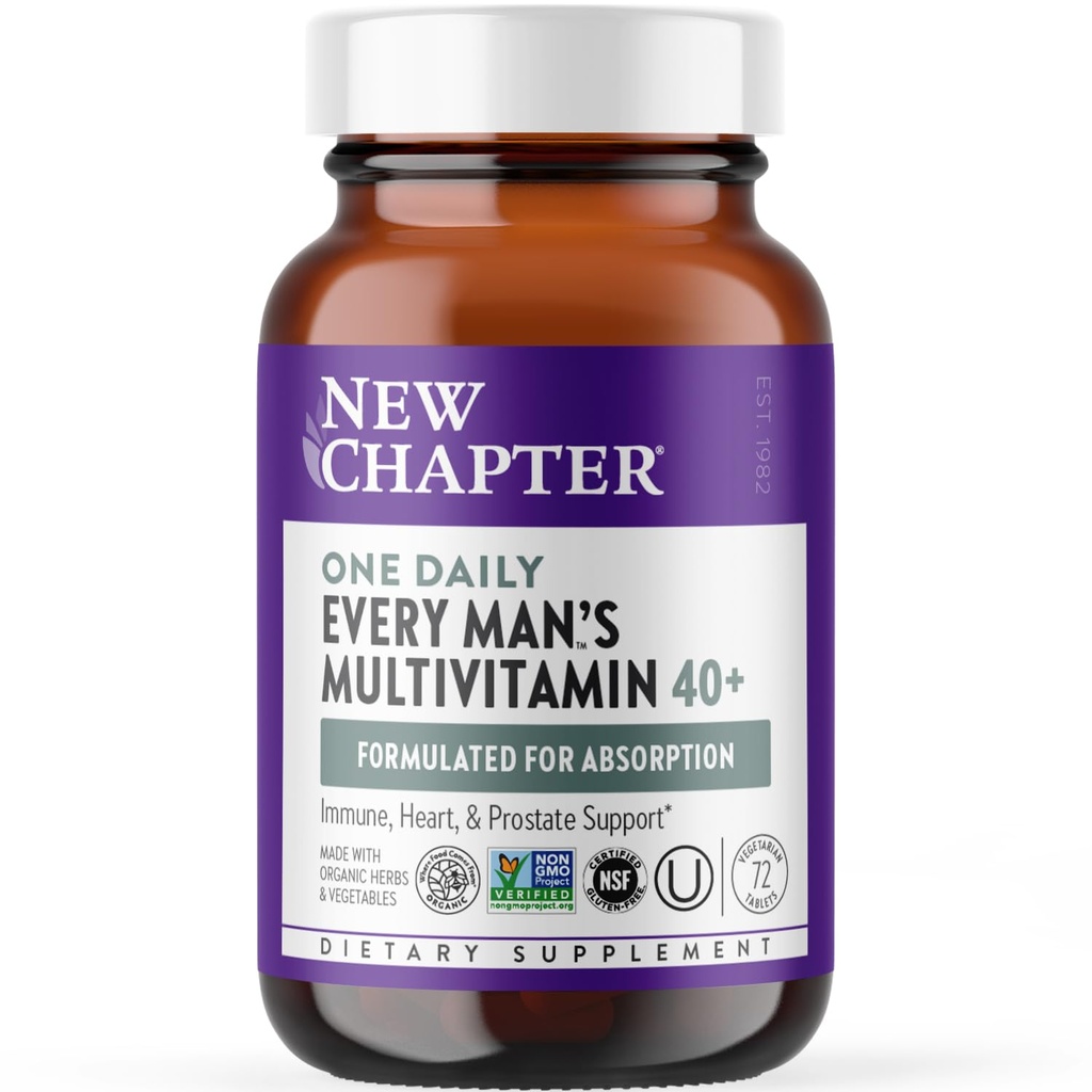 Nieuw hoofdstuk Mannen Multivitamine 40 Plus voor energie, hart, prostaat + Immuun Ondersteuning met gefermenteerde voedingsstoffen - Every Man's One Daily 40+, Made with Organic Groenten & Herbs, Non-GMO - 72 ct