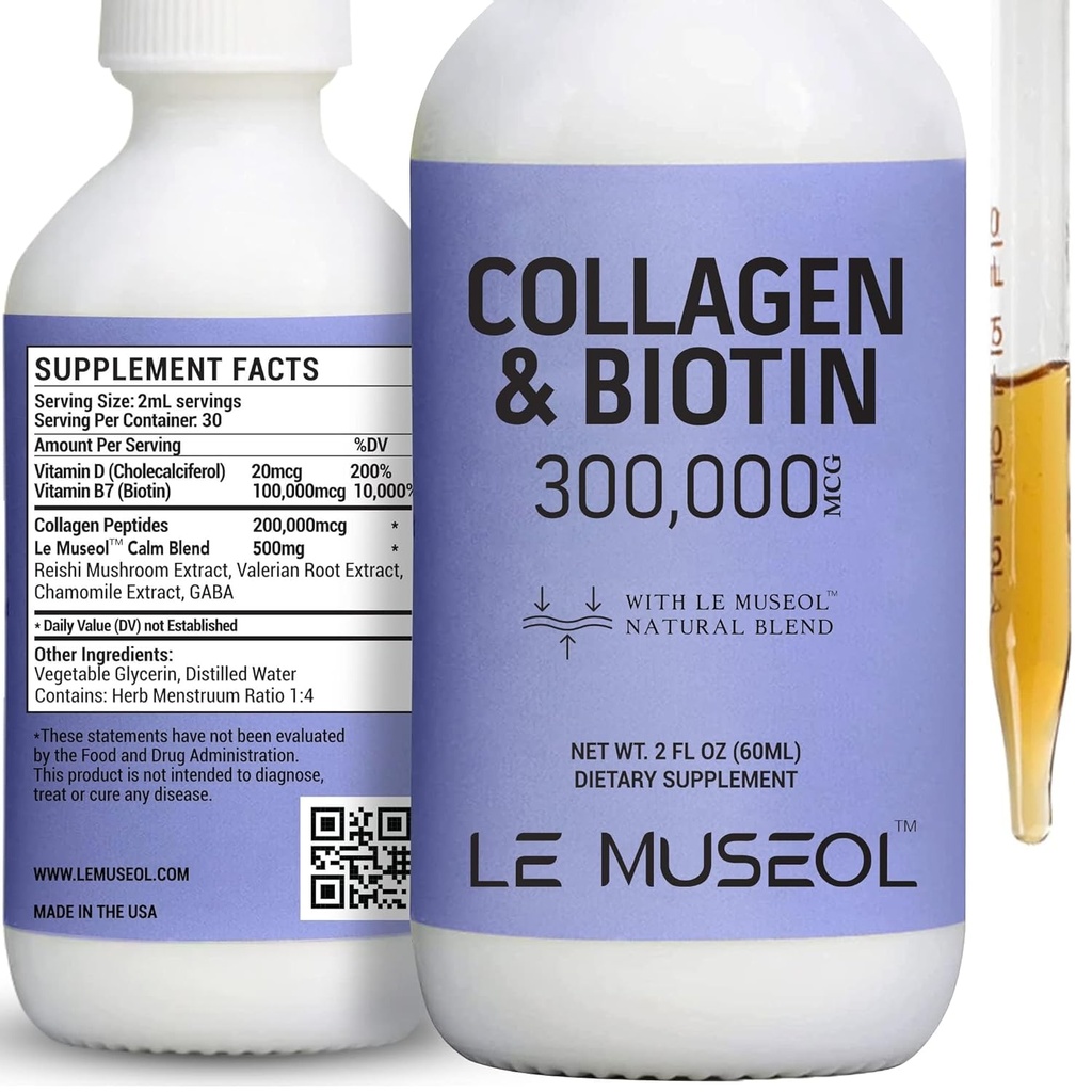 Liquid Collageen voor vrouwen - Liquid Biotin en Collageen Supplementen Drops met Reishi, kamille en Valeriaan wortelextract