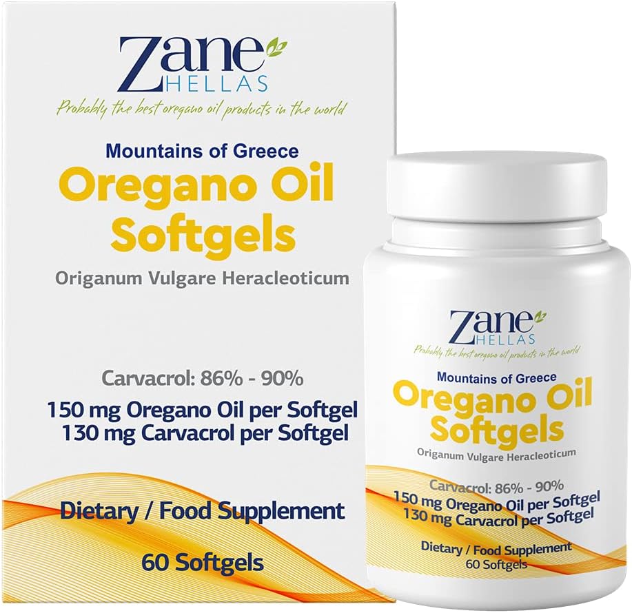 130 mg Carvacrol - 150 mg Oregano Oil per Softgel. Wereld Hoogste Concentratie Oregano Olie Capsule. Zane Hellas Oregano Oil. Softgel bevat 30% Griekse etherische olie van Oregano. 120 Softgels.