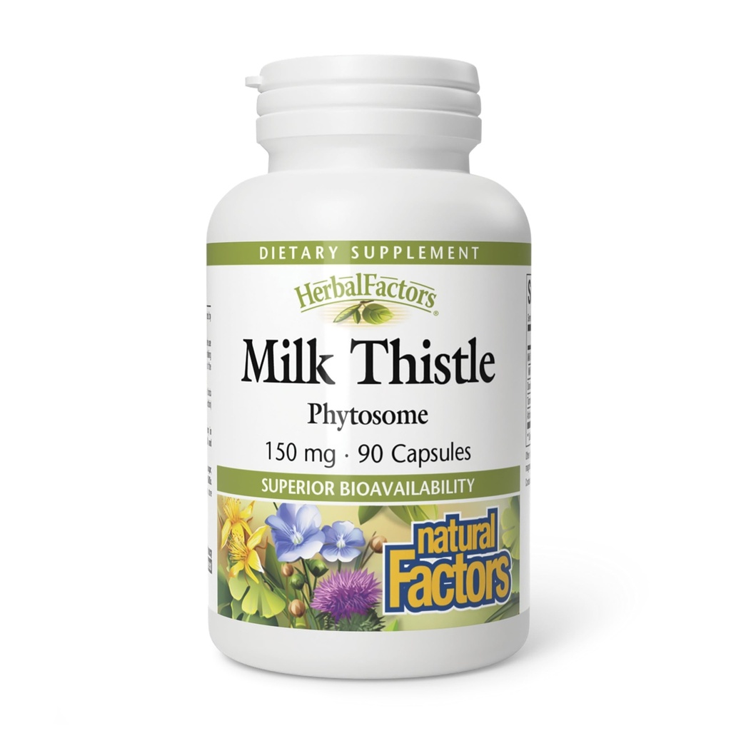 KruidenFactoren door natuurlijke factoren, melkdistel Phytosome, bevordert gezonde leverfunctie met Dandelion en Kurkuma, 90 capsules (90 porties)