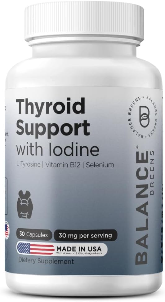 Balancebreens Thyroid Support Supplement met Jood, L-tyrosine, Vitamine B12 & Selenium, 30 Veg Capsules - Energie, Metabolisme & Focus Ondersteuning