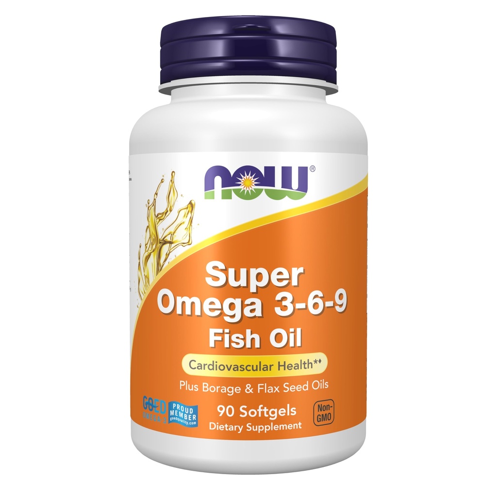 NOW Supplementen, Super Omega 3-6-9 1200 mg met een mengsel van Vis, Borage en Vlaszaadolie, 90 Softgels