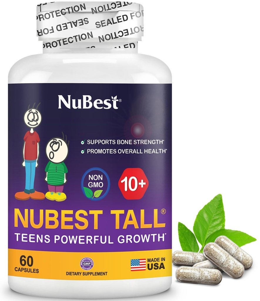 NuBest Tall 10+ Premium Bone Strength Formula, amélioration de l'immunité et de la santé globale pour l'âge 10+ avec du calcium, vitamine D3, vitamine K2 et multivitamines 60 Capsules